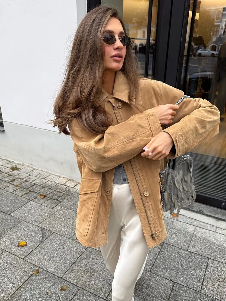 HH otoño moda mujer chaquetas sólido cuello vuelto bolsillos de manga larga de un solo pecho mujer Casual abrigos sueltos