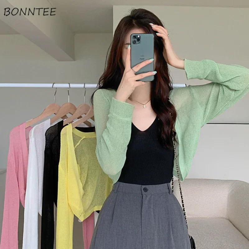 

6 Colors Jackets Women Sun-proof Thin Cropped Solid Casual Open Stitch Summer All-match Outwear Ulzzang Fashion Simple