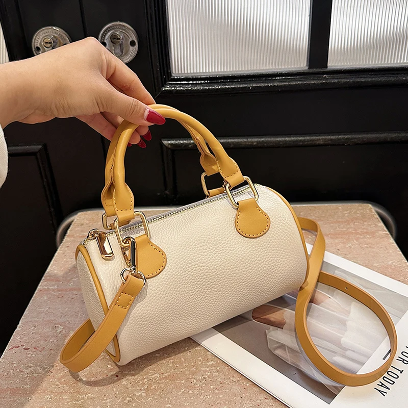 100% Cowhide Boston Crossbody Bag Women’s Luxury Color Blocking Small Handbag Fashion Designer Female Casual Travel Shoulder Bag