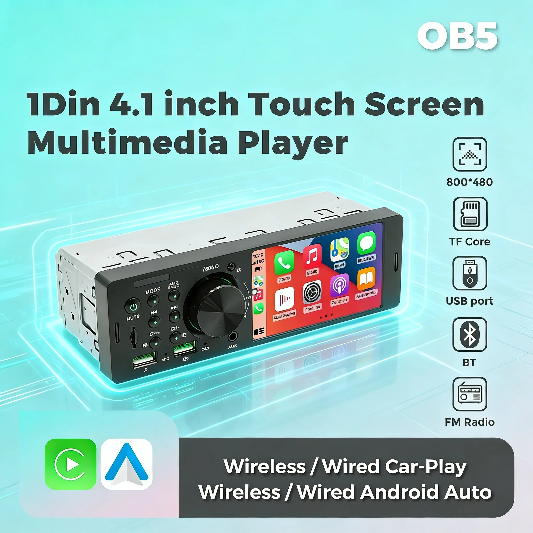 

Автомагнитола Android Auto Car Play с 4,1-дюймовым сенсорным экраном, 1 DIN, универсальный MP5-плеер, HD-воспроизведение видео, Mirror Link, 7-цветная подсветка кнопок