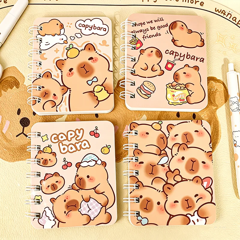 Random 1 Pc  A7 Pocket Size Spiral Notebook, Kawaii Capybara Print Small Wirebound Notepad, Portable Memo Diary for Daily Notes