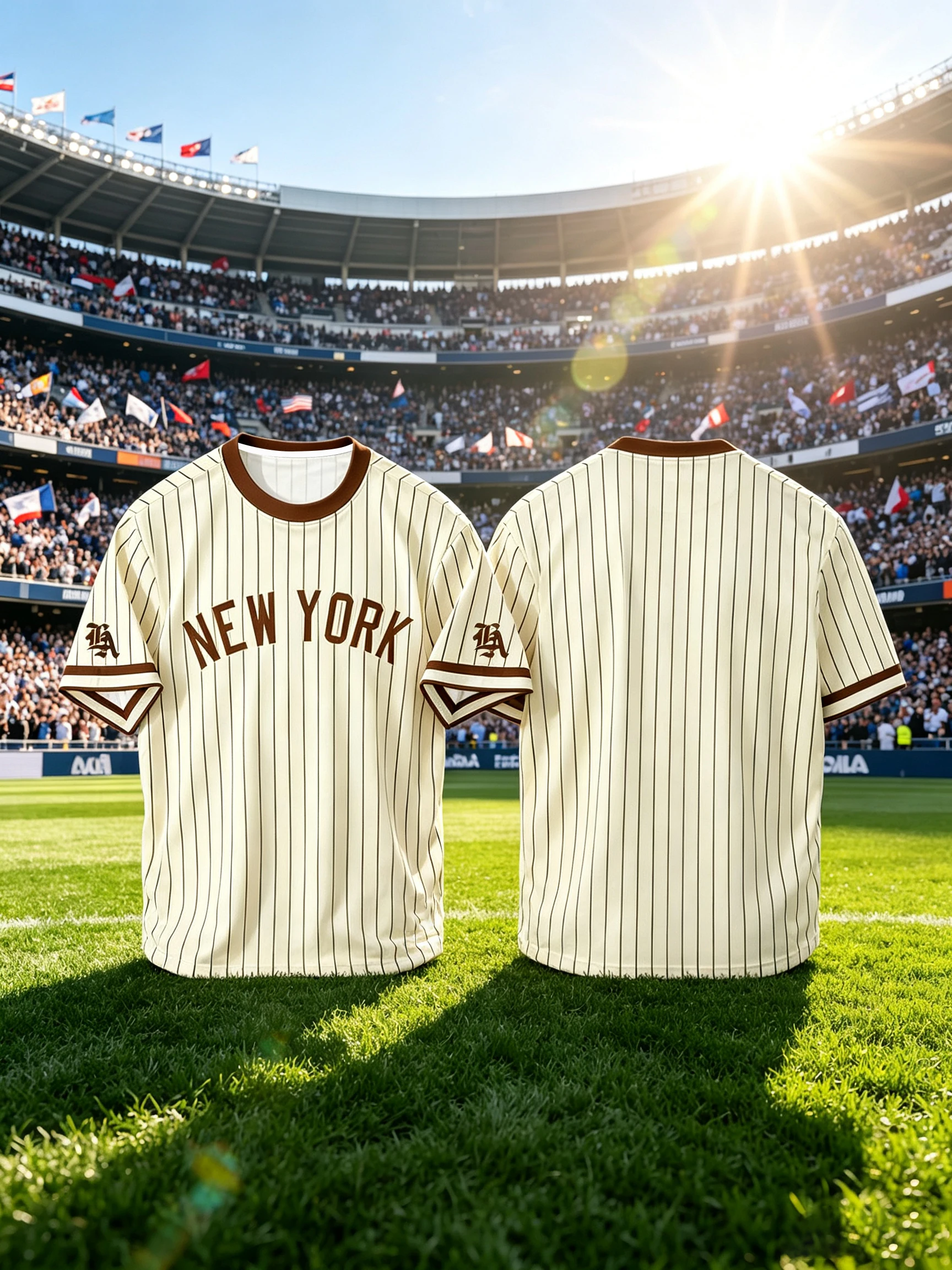 Vintage Stripe Baseball Jersey Letter Print Men Short Sleeve Tee