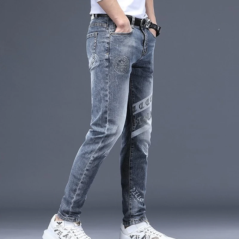 2024 Winter Mens Add Wool Thicken Jeans Mens Printed Casual Stretch Fleece-lined Denim Pants Male Jeans Daily Classical Trousers