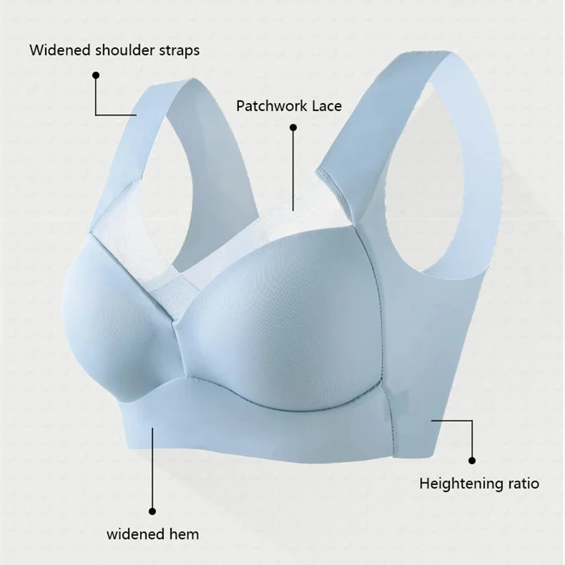 FINETOO Sexy Seamless Plus Size Bra Women Patchwork Lace Push Up Sports Brassiere Female Backless Thin Invisible Lingerie L-3XL