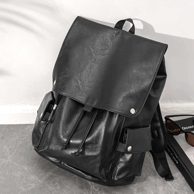 Drawstring 남자 노트북 배낭 패션 남자 여행 가방 가죽 남성 학교 가방