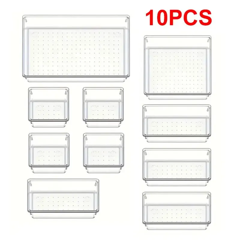 10PCS Household Plastic Transparent Drawer Storage Box Set 5-size Multifunctional Bathroom Bedroom Desktop Storage Box