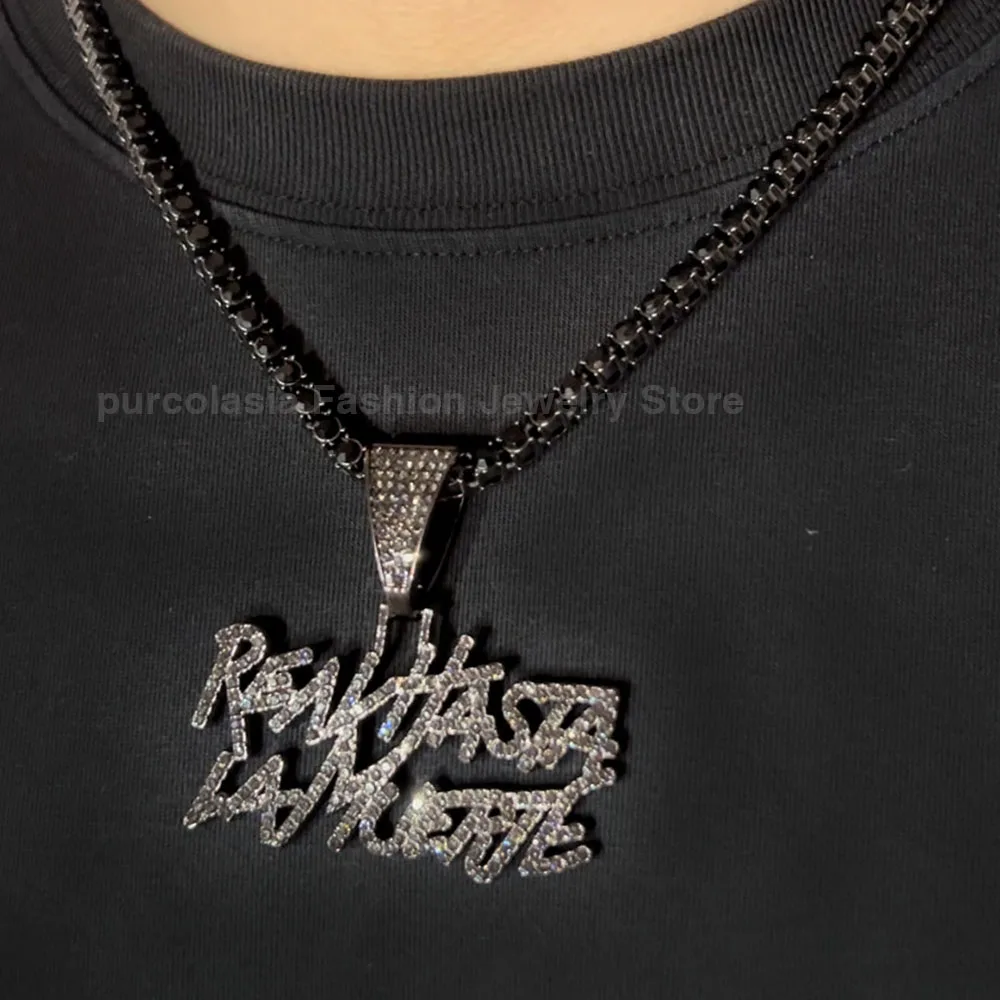 ULJ Men Women Hip Hop realhasta lamuerte Letter  Pendant Necklace 12MM Cuban chain Iced out Bling Hiphop Fashion Charm Jewelry