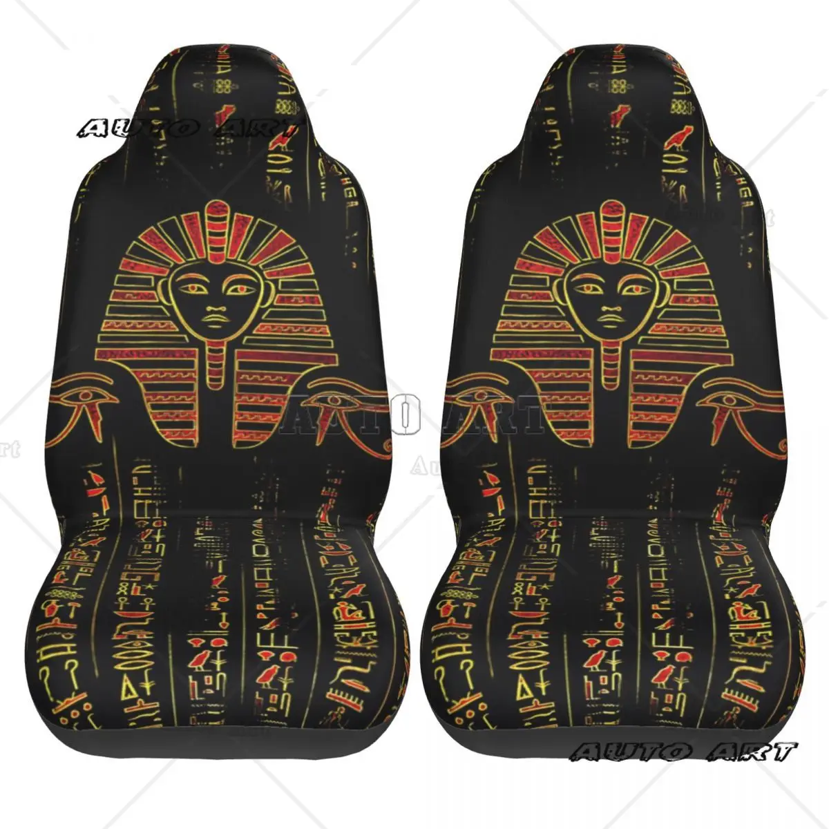 Egyptian Sphinx On Hieroglyphics Red Crystal And Gold Car Seat Cover Custom Universal Front Protector Accessories Cushion Set