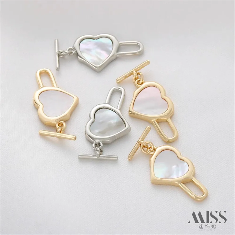 

14K Gold-plated Peach Heart with Shell OT Buckle, Heart IQ Connection, Closure Buckle DIY Bracelet, Necklace Accessories