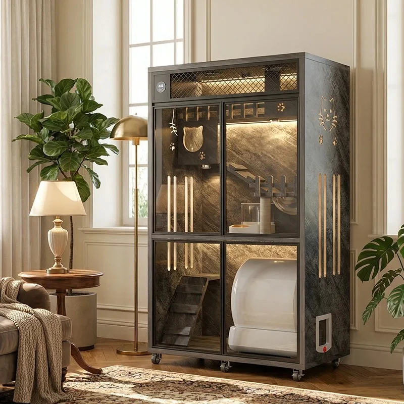 

Customizable Wooden Cat Villa Oversized Cat Cage with Glass Door Stable and Durable Luxury Nest Pet Cabinet Cat Villa House