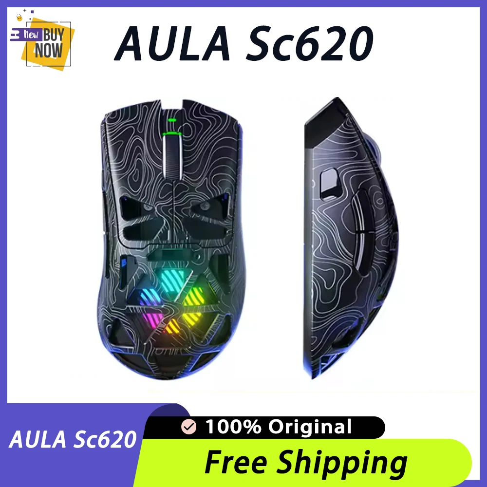 AULA Sc620 ماوس رياضي إلكتروني لاسلكي مزود بتقنية البلوتوث ثلاثي الوضع مجوف RGB ماوس بيئة العمل خفيف الوزن ملحقات ألعاب الكمبيوتر ​   هدية