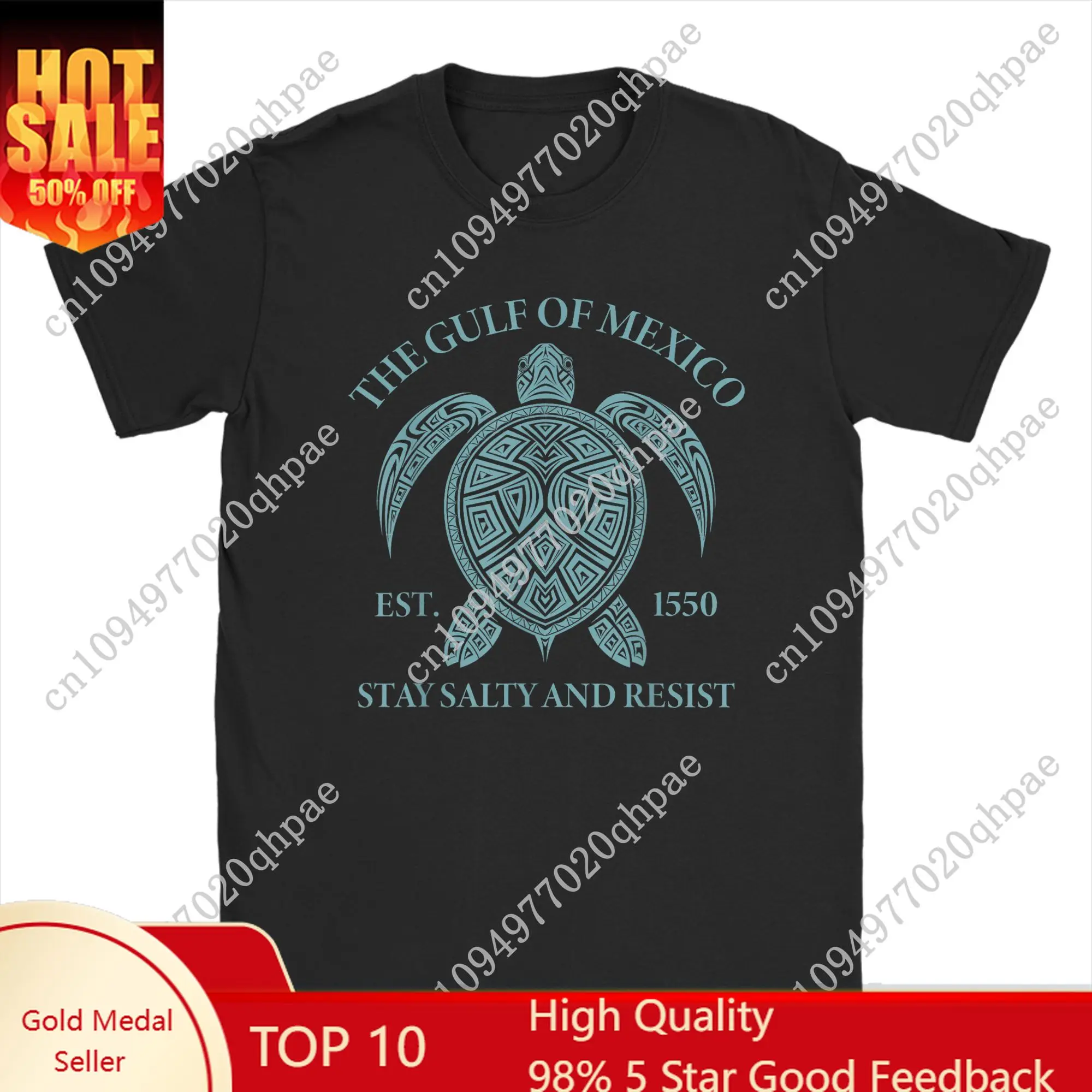 

Men Gulf of Mexico Turtle EST. 1550 T Shirt Stay Salty Cotton Clothes Fashion Short Sleeve Round Collar Tees Plus Size T-Shirt