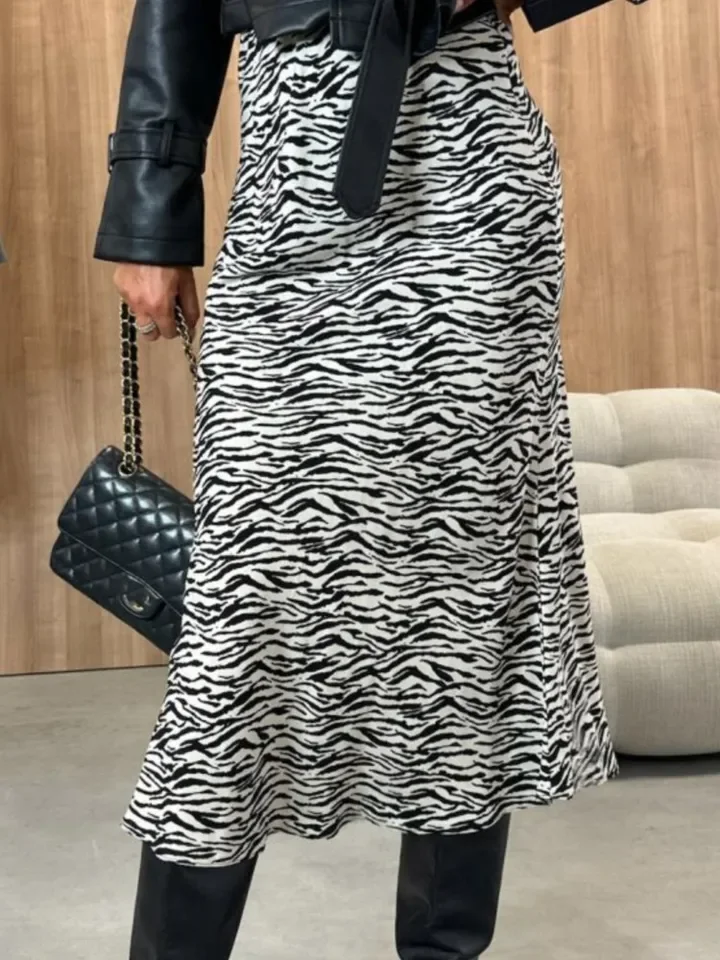 Fashion Leopard Print High Waist Women Midi Skirt 2024 Autumn Summer Office Lady Streetwear Skirt Women Clothes