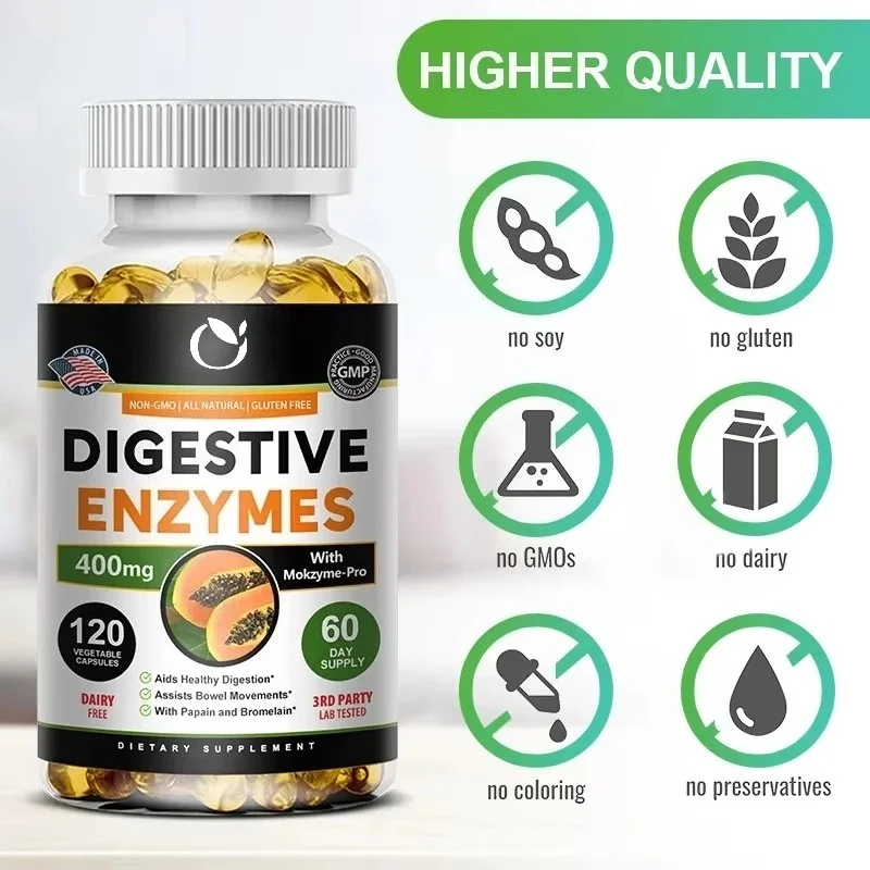 Digestive Enzymes - Aids in Bowel Movements, Metabolism, Nutrient Digestion and Intestinal Health for Men and Women