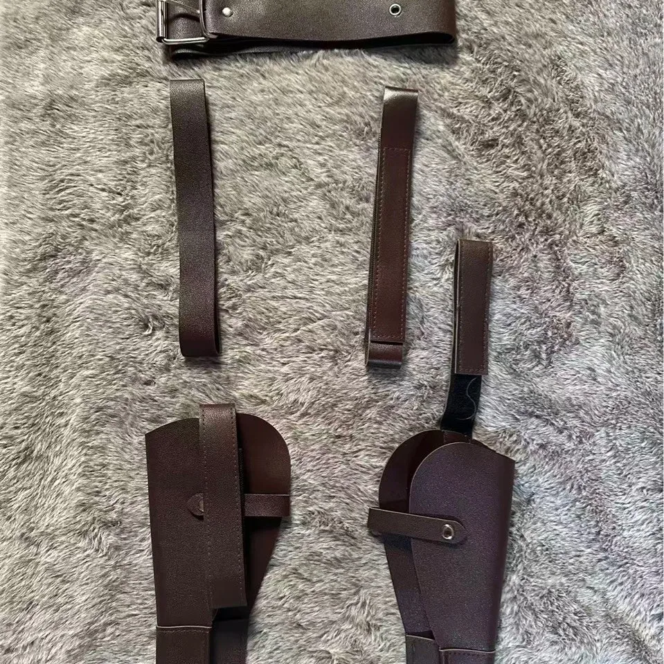 Sabuk Berburu Kulit Imitasi Gaya Barat Vintage untuk Pria, Sabuk Holster Pistol Ganda yang Dapat Disesuaikan, Multi-fungsi Multi-Saku