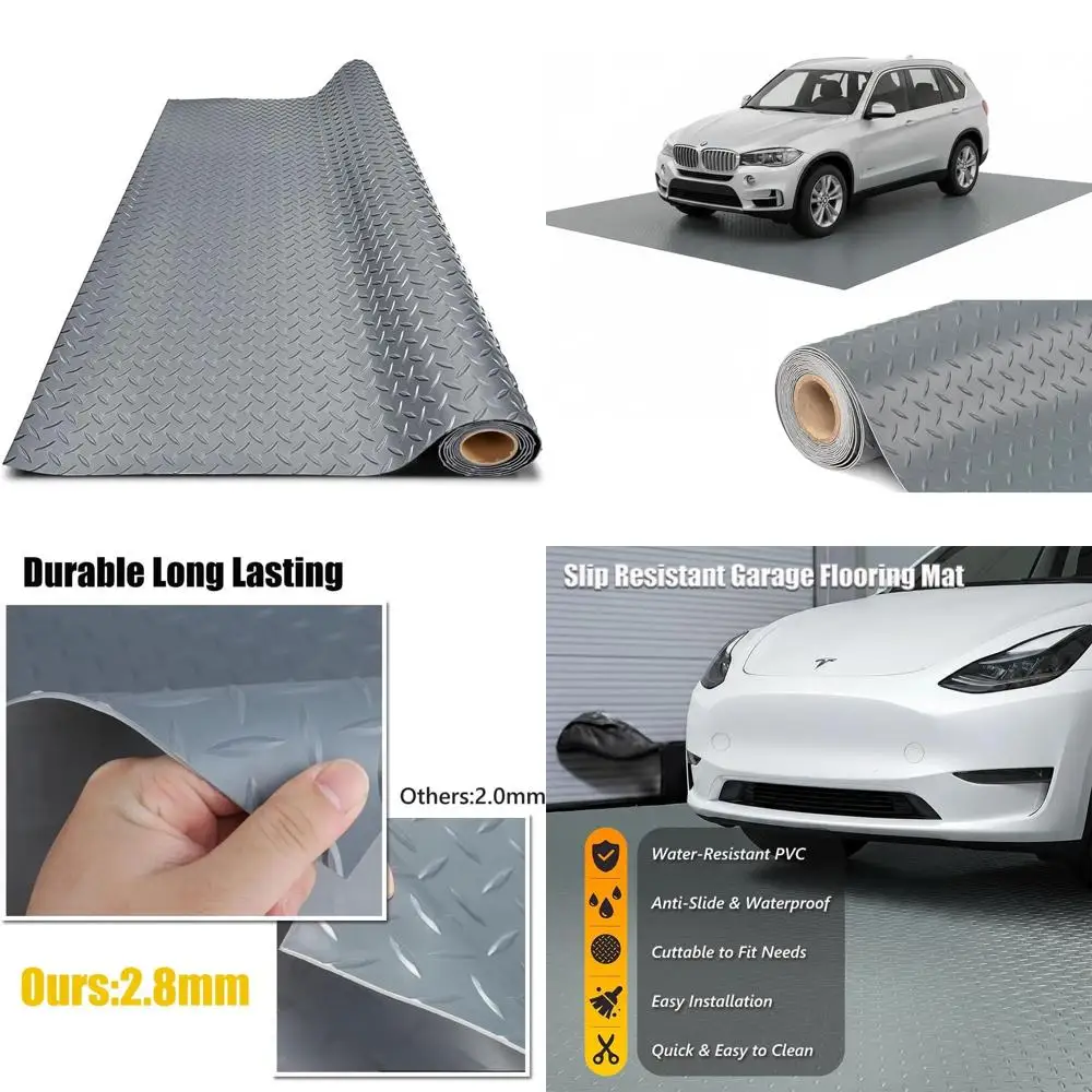 

Thick PVC Garage Floor Mat, Heavy-Duty Waterproof Non-Slip Protection for Cars, Trailers, SUVs, Basements, Gyms (Gray) - 2ft x 1