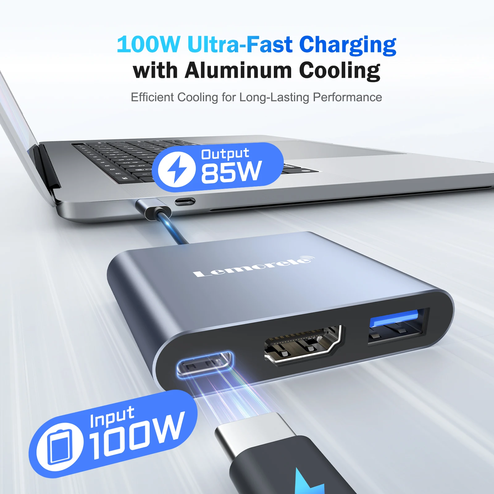 Lemorele 3 in 1 USB C Hub 100W Charging Docking Station Type C to HDMI 4K 30Hz Hub Adapter Multiport for Macbook Pro/Air Laptop
