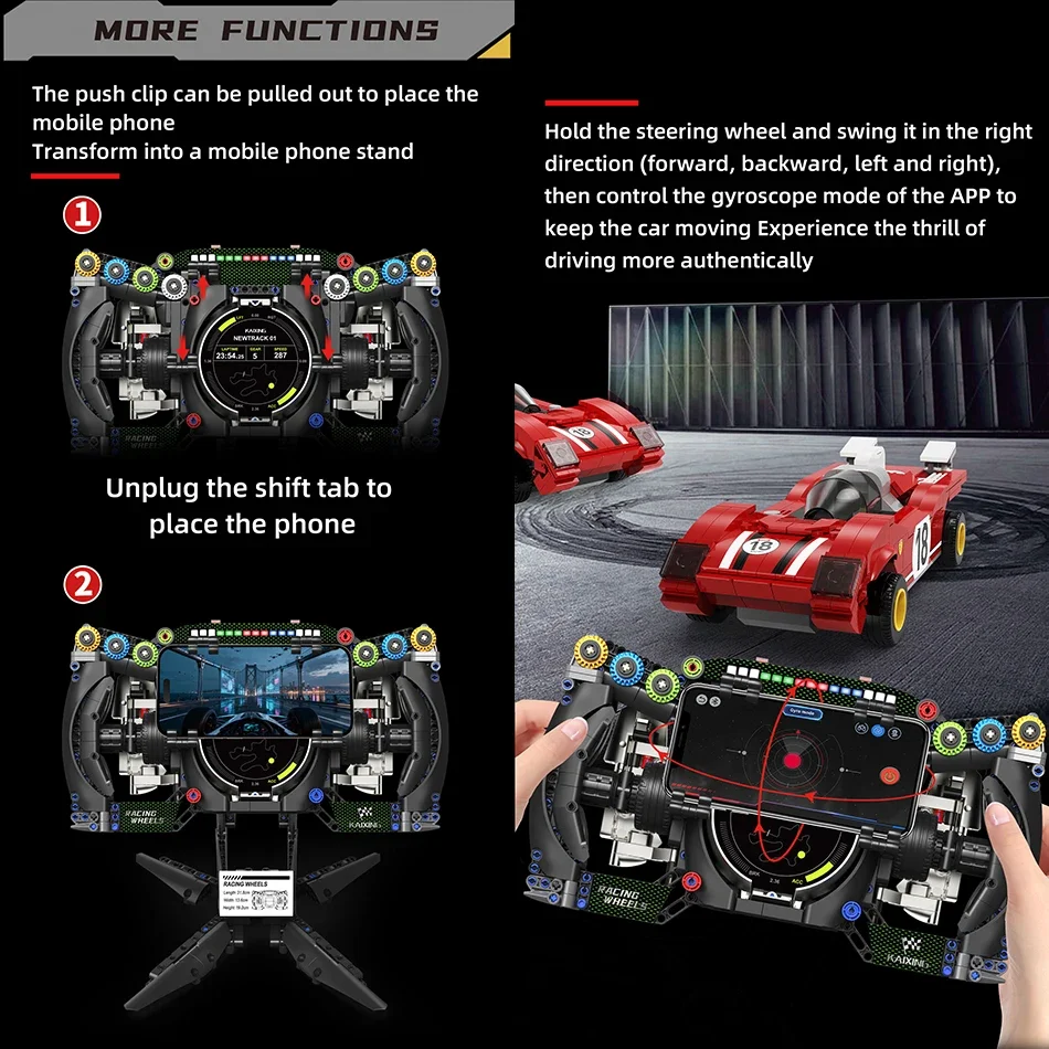 Voitures de course techniques GT, blocs de construction de volant simulé, jouets pour adultes, briques, support pour téléphone, effet lumineux, cadeaux pour enfants, nouvelle collection