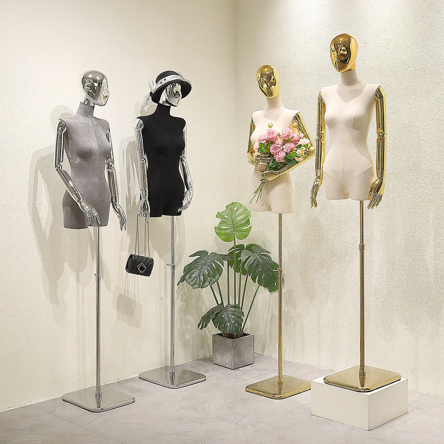 High-end suede electroplated model props women's clothing half-body dummy clothing store window display rack female model rack