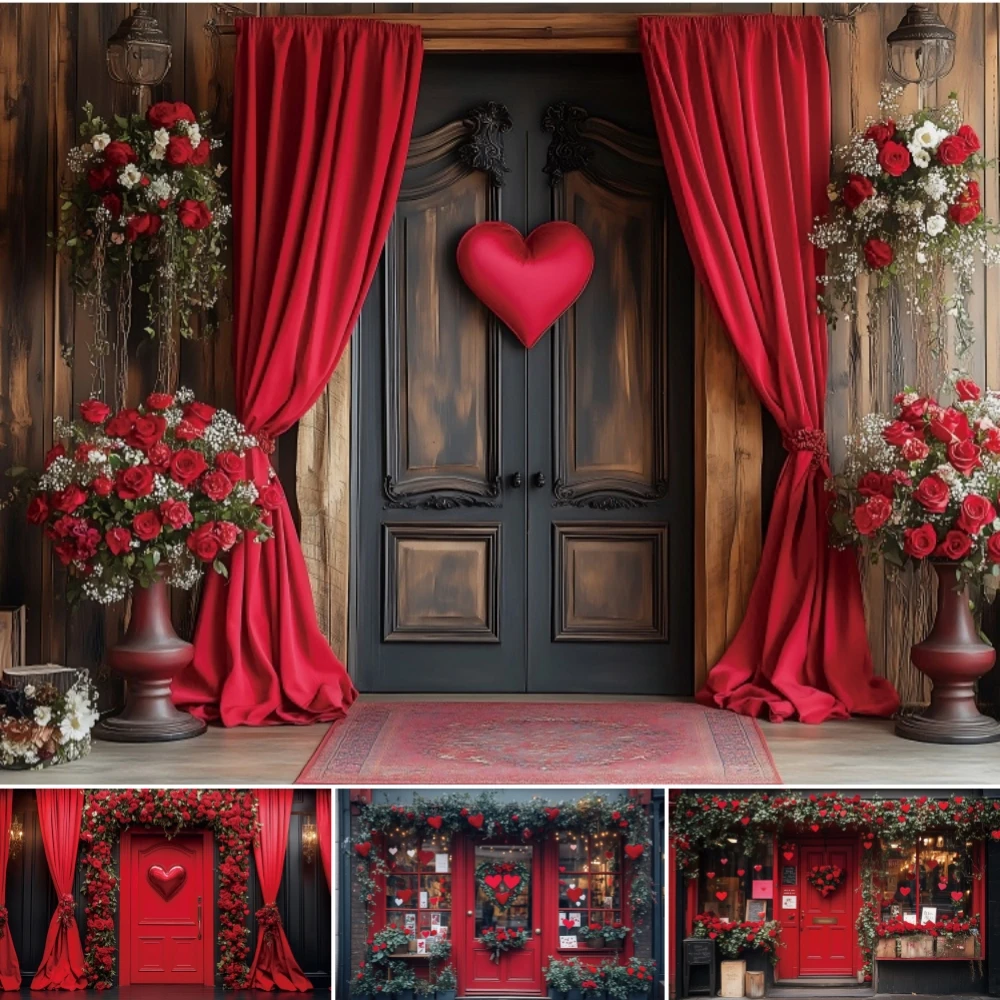 

Valentine's Day Background Red Rose Romantic Floral Heart Wedding Bridal Party Proposal Banner Decor Photography Backdrop Props