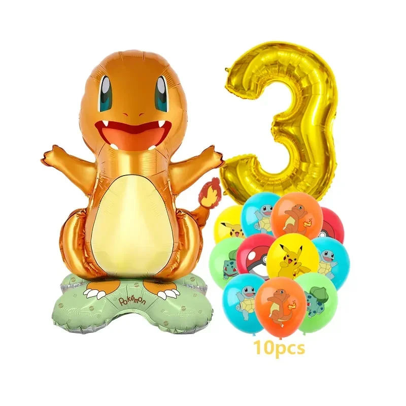 12pcs Pokemon Pikachu Balloon Set decorazione per feste per bambini Charmander Squirtle Bulbasaur compleanno Foil Balloon regalo bambola giocattolo