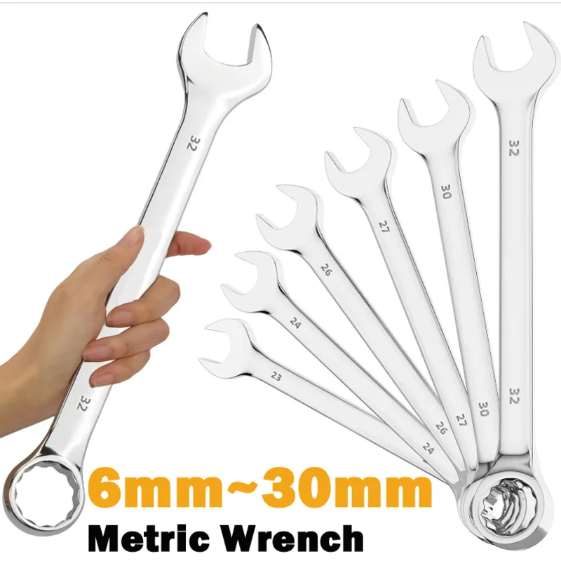 1Pcs Metric Wrench 6/7/8/9/10/11/12/13/14/15/16/17/18/19/20/21/22/24/27/30mm Long Big Open End Wrench