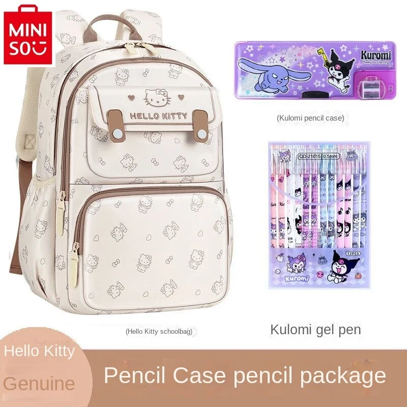 MINISO Hello Kitty Backpack, Pencil Case, Study Bag, Stationery Storage Combo Set, Children's Backpack