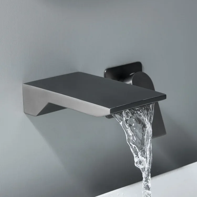 

Matte Black Bathtub Faucet Waterfall Tap Wall Mounted Soild Brass Mixer Tap Bathroom Basin Sink Faucets Single Lever Taps