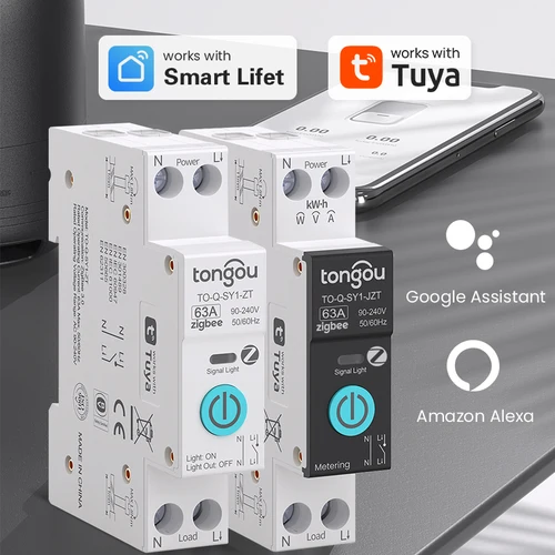 Imagen 2 del producto Interruptor de circuito inteligente TUYA ZigBee, 1P, 63A, carril DIN, Control remoto inalámbrico, WiFi, aplicación TONGOU