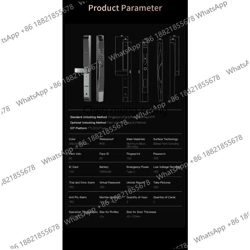 Electronic Smart Door Lock 3D Face Palm Vein Password Key Fingerprint Aluminum Sliding Door Waterproof Outdoor - view 5