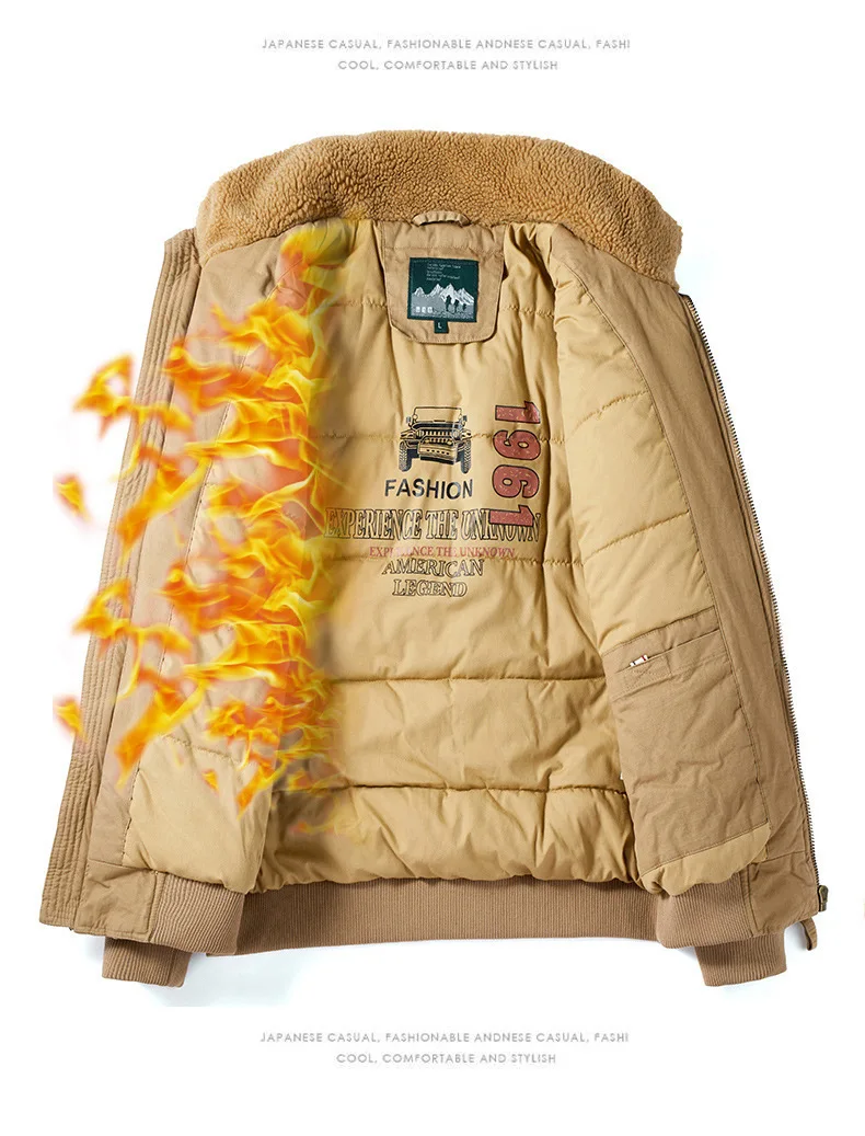 Winter Baumwolle gewaschene Jacke Herren neue Vintage verdickte warme gepolsterte Jacke Wandern Camping Pelz kragen kälte beständige Arbeit Parka