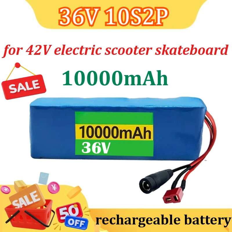 

36V 10S2P lithium battery, 10000mAh with BMS, suitable for 42V electric scooter skateboard with built-in 18650 battery pack.