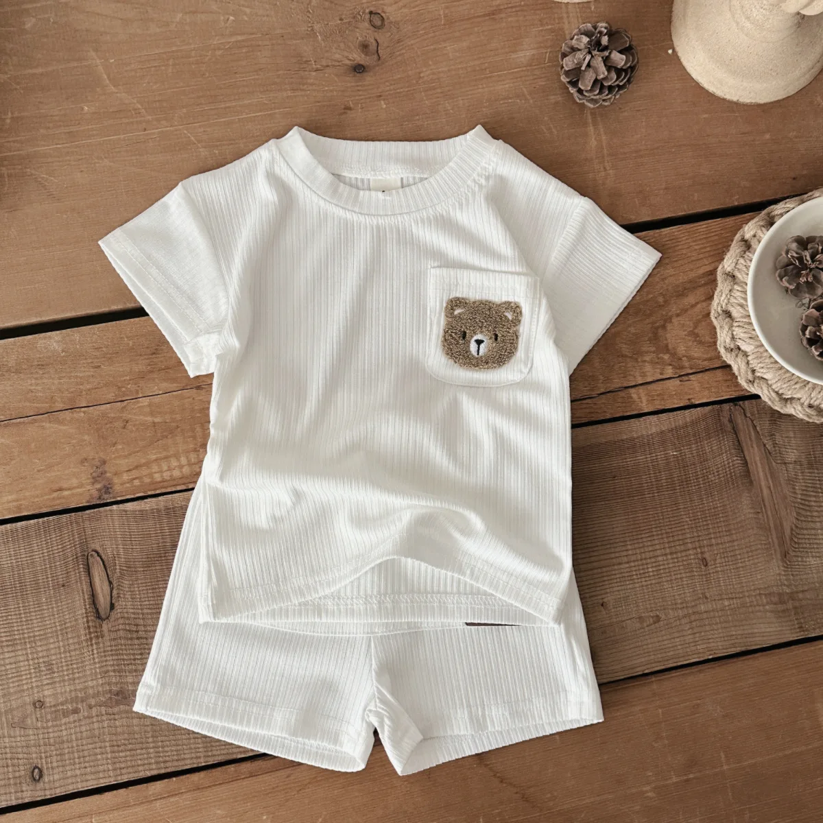 Baby 2Pcs Children Clothes Embroidered Little Bear T-Shirts+Loose Shorts Boys Girls Infant Sets Toddler Clothes Summer Clothes