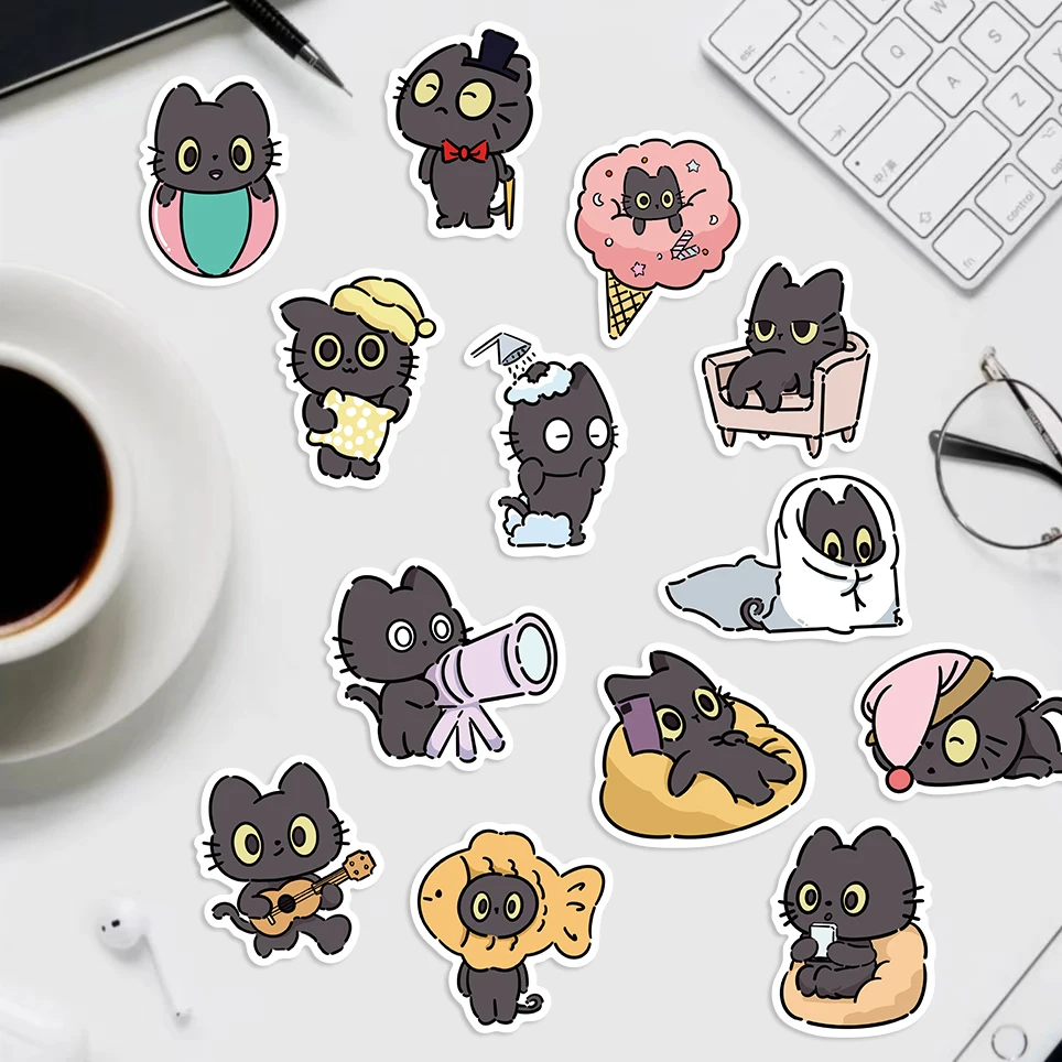 50PCS Naughty Little Black Cat Sticker Graffiti Decoration Laptop Luggage Phone Skateboard Waterproof DIY Sticker