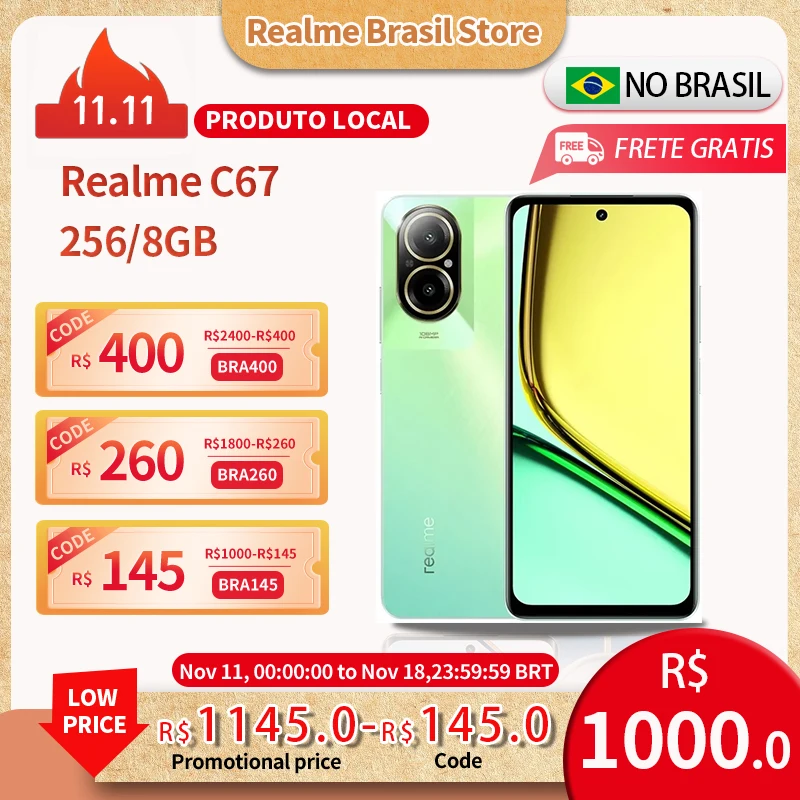 Celular Realme C67 128GB-256GB ROM / 6GB-8GB RAM |Envio do Brasil | Smartphone 4G , Processador Snapdragon 685, Carregador 33W