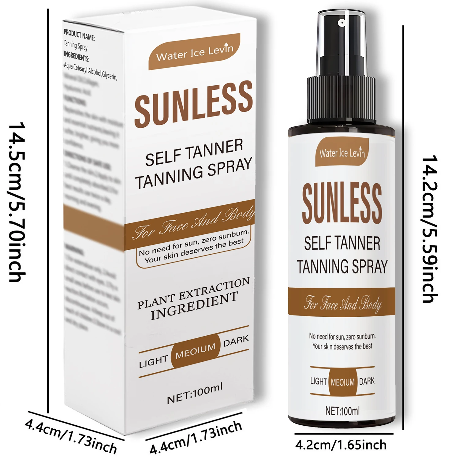 بخاخ تسمير الجسم - تركيبة معززة، تركيبة خالية من الكحول، تحتوي على فيتامين E، مناسب لجميع أنواع البشرة، استحمام ودباغة طبيعية خالية من الشمس، للجنسين