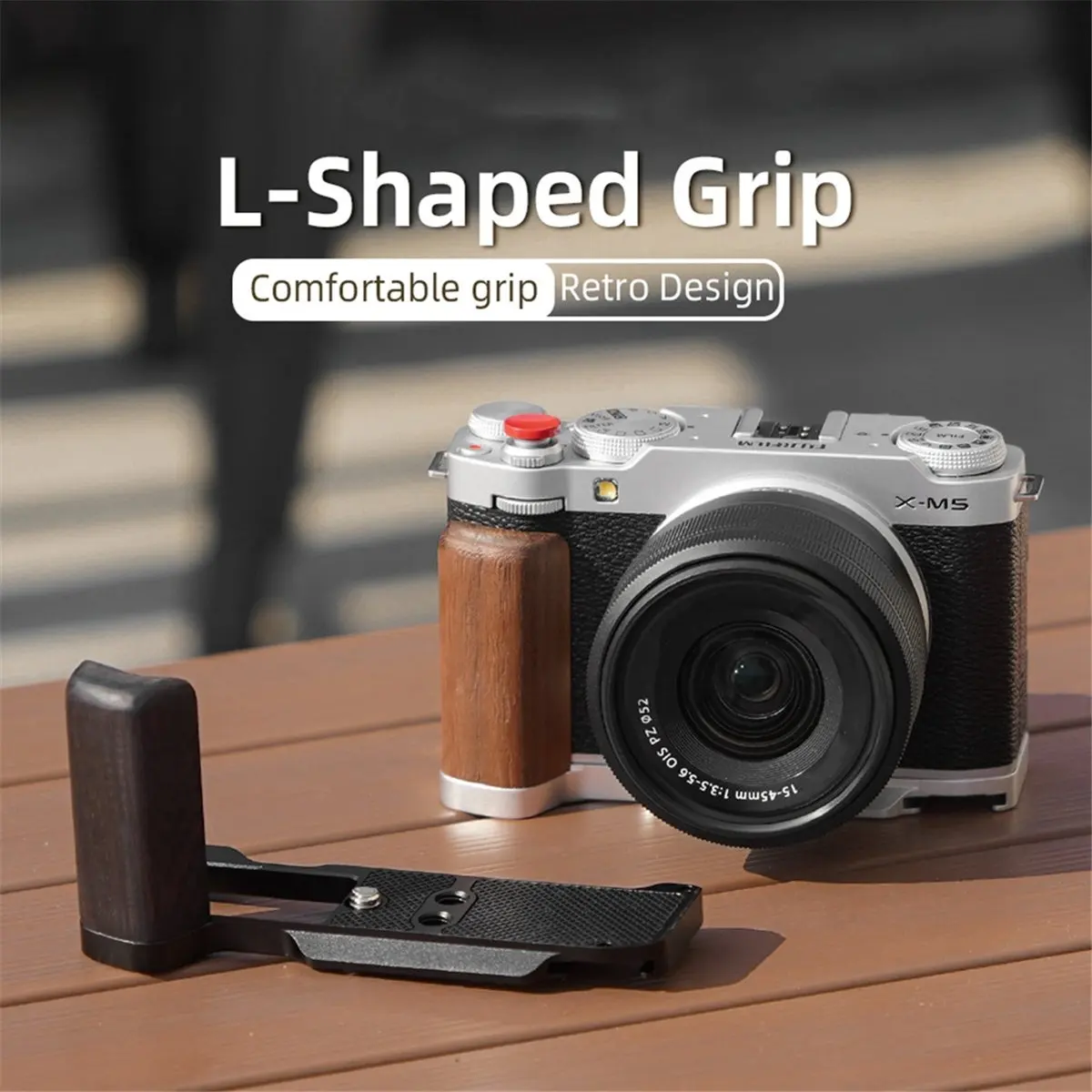 goodidea For Fuji XM5 Quick Release L Plate Camera Wooden Handle Wood Grip Arca Swiss Tripod Mount Camera Accessories Black