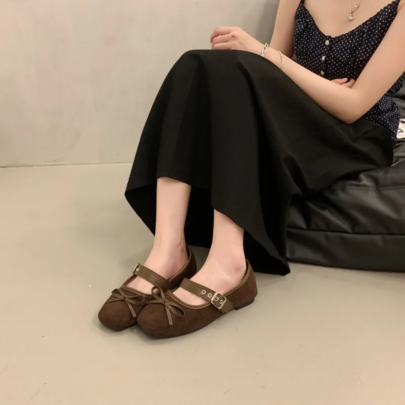 المرأة الفرنسية القوس شقة ماري جين أحذية موضة ليوبارد طباعة ساحة تو السيدات الراحة لينة وحيد حذا فردي للسيدات Zapatos De Mujer