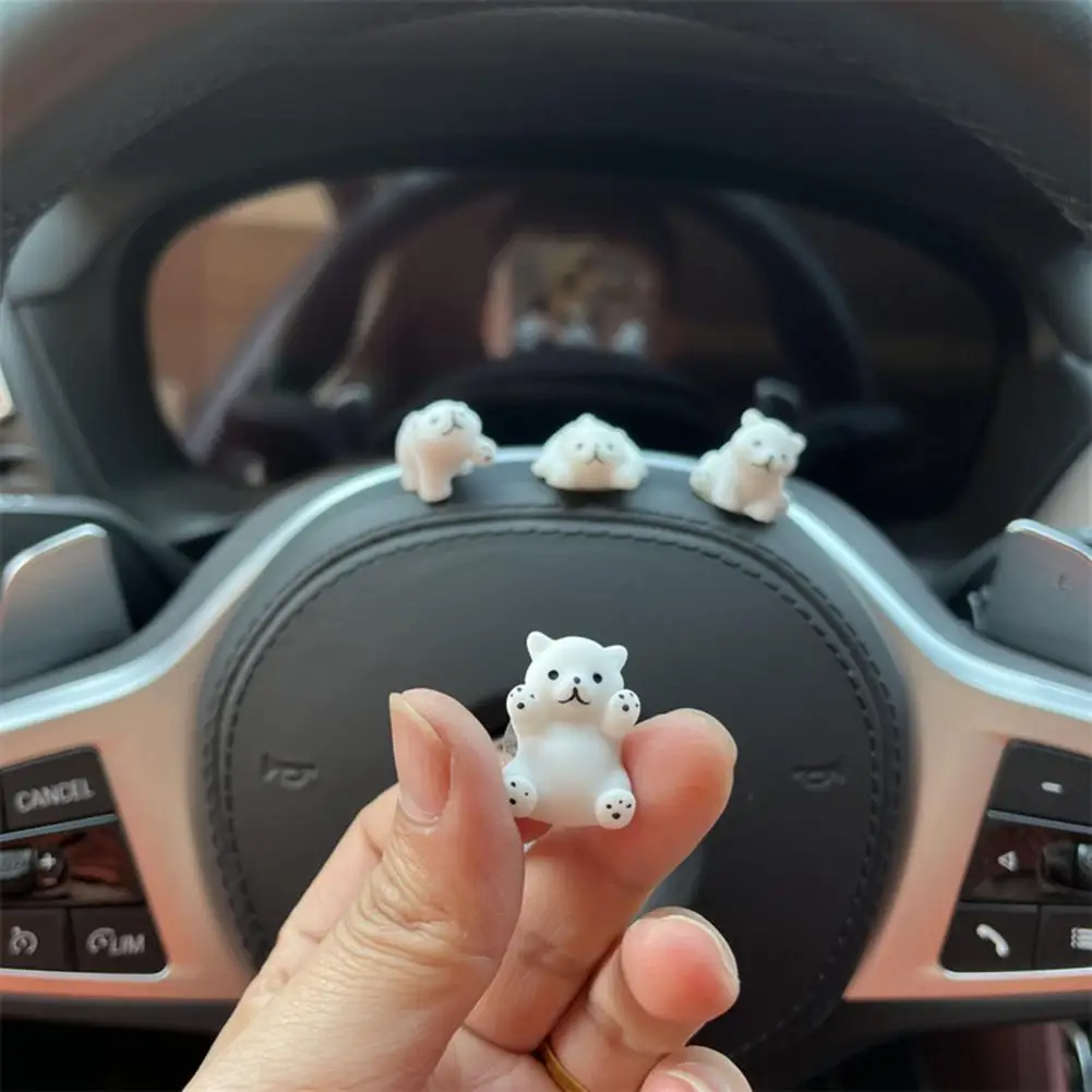 4Pcs Cute Polar Bear Shape Resin Ornament Car Rearview Mirror Dashboard Figurine Decoration Car Mirror Interior