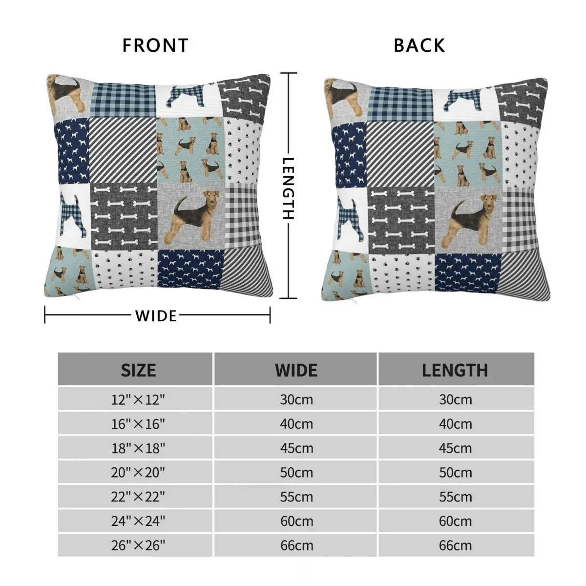 Airedale Terrier Patchwork Pillowcase Polyester Linen Velvet Printed Zip Decor Room Cushion Cover