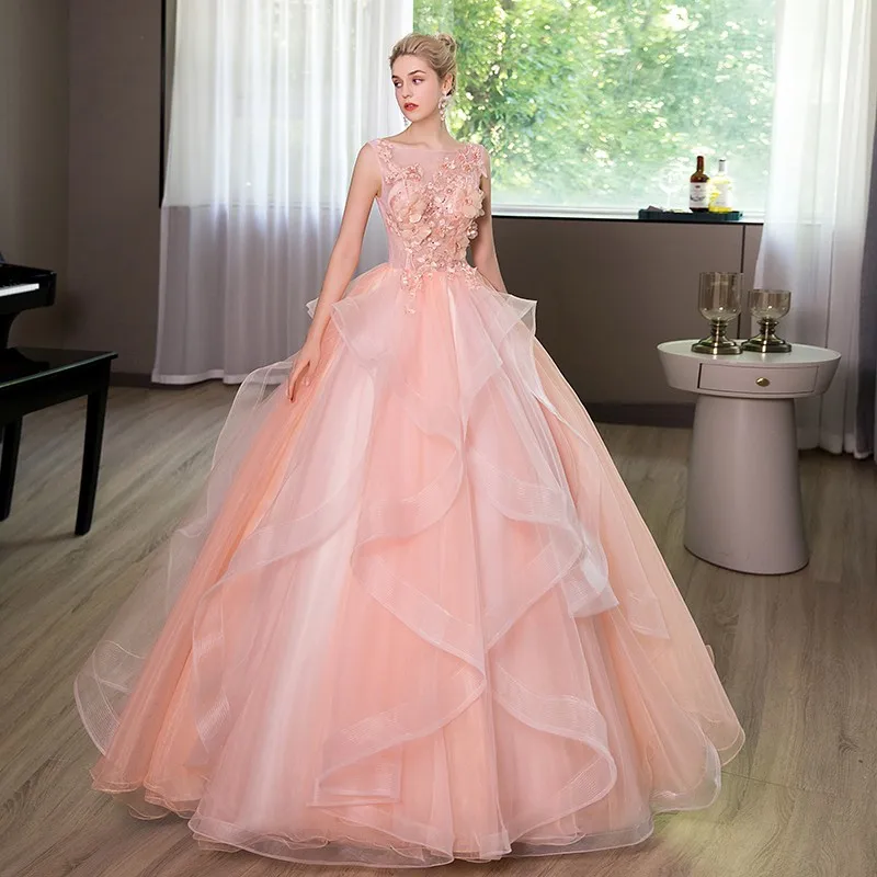 Vestido de quinceañera rosa claro sin mangas, Vestido de baile largo hasta el suelo, clásico, elegante, apliques, Vestido de talla grande