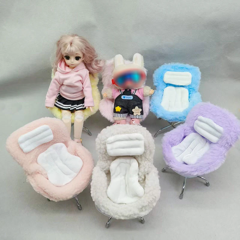 Doll Toy Home Accessories Simulation Mini Plush Chair 1/6 BJD Doll Furniture Rotating Plastic Stainless Steel Office Plush Chair