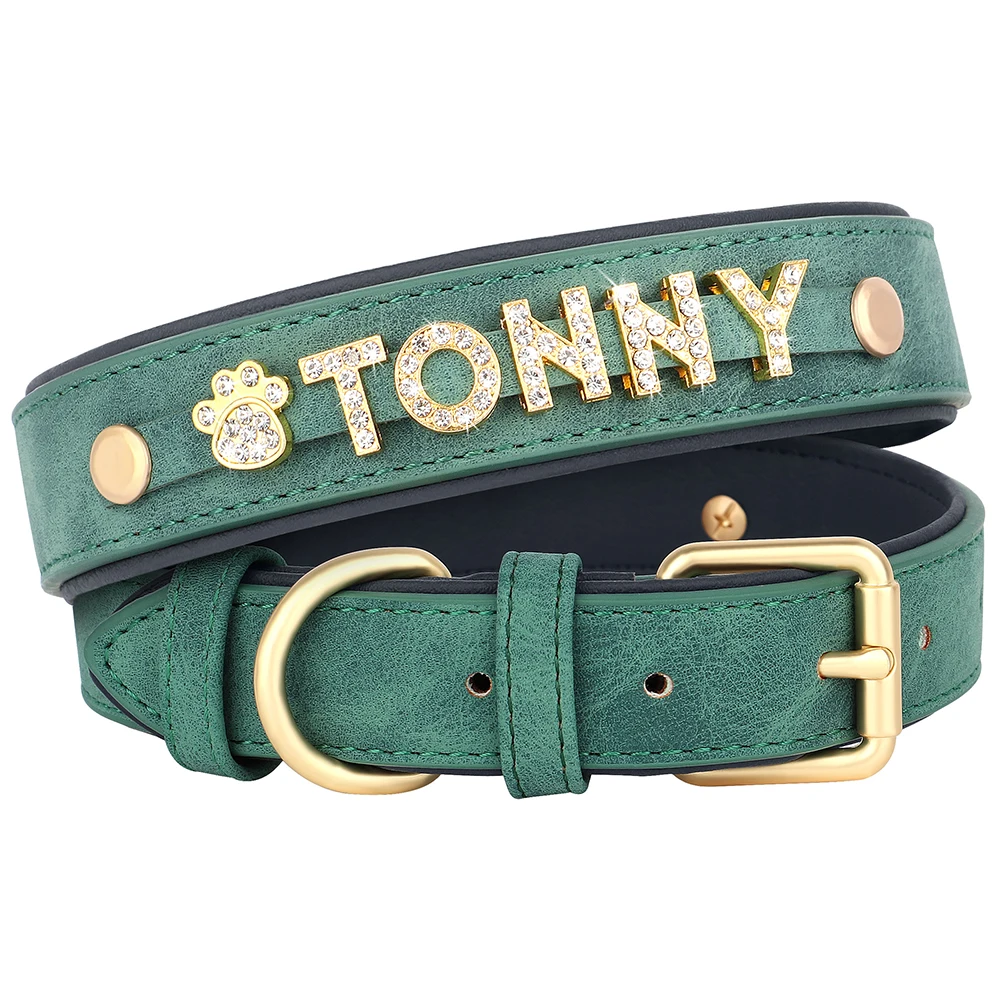Personal isierte weiche Hunde halsband Pu Leder Welpen Katze ID Halsbänder kostenlos Strass Charme Hund Zubehör für kleine mittlere Hunde Chihuahua – Detail 12