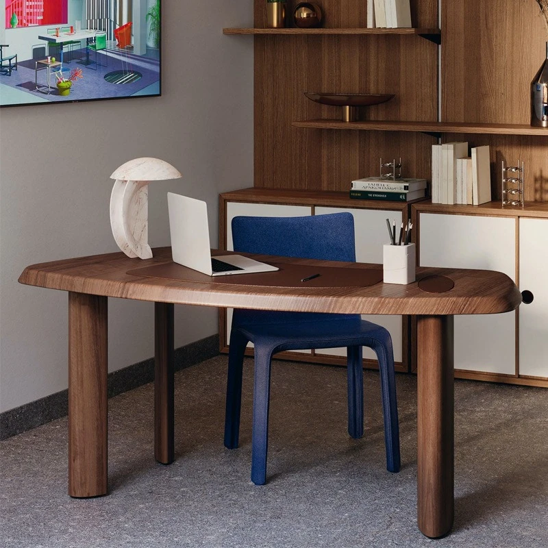 Solid wood curved small desk, small apartment study desk