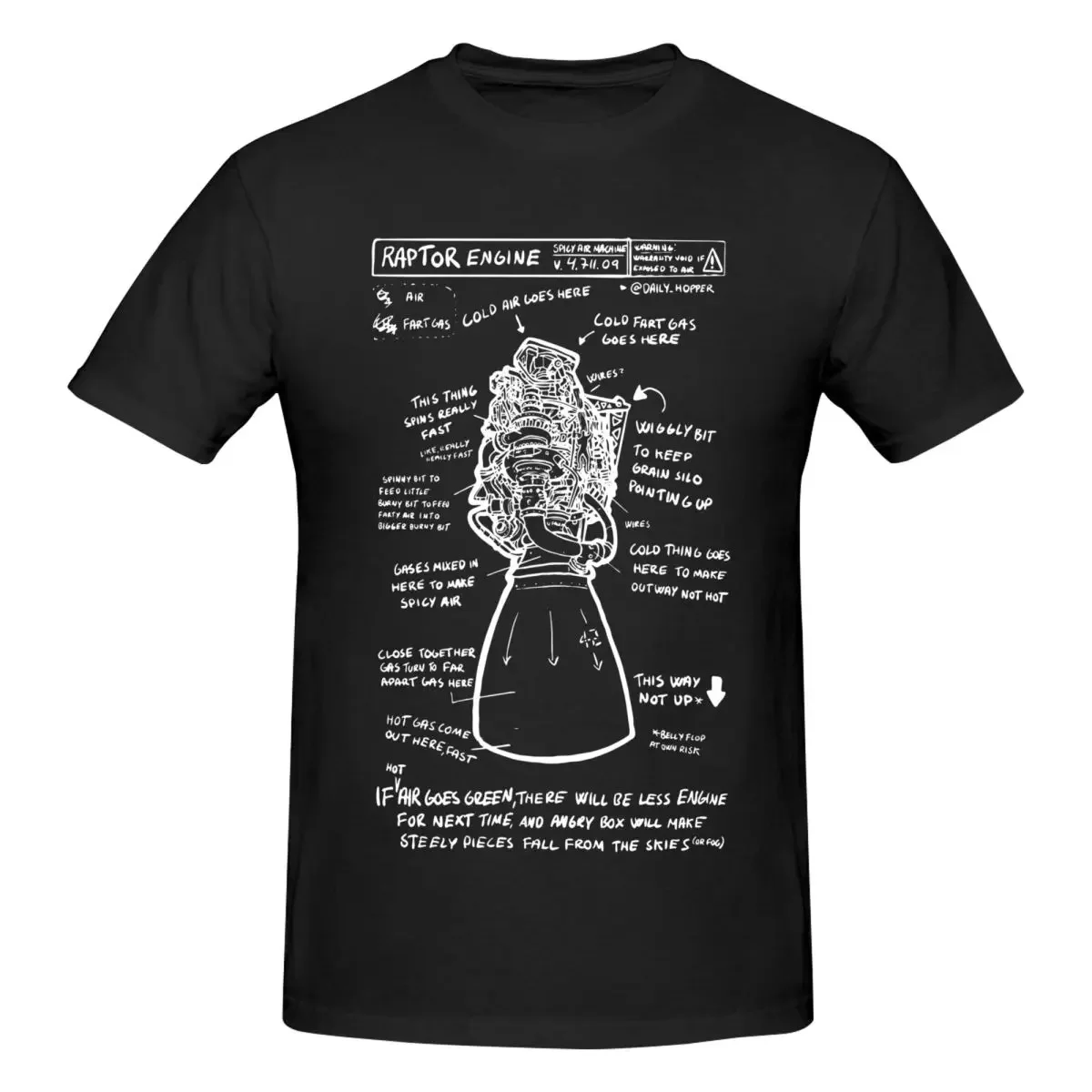 Summer harajuku custom SpaceX Raptor Schematics Spicy Air Machine Men Vintage Cotton Tees Round Neck Short Sleeve Size Tops