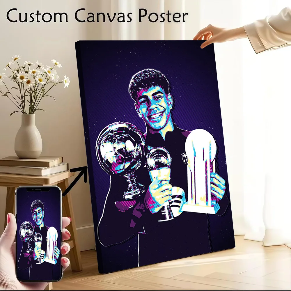 Lamine Yamal With Trophies Pop Art Canvas Poster Customizable Printed Canvas Painting Wall Art for Fans Room Decoration Gaming