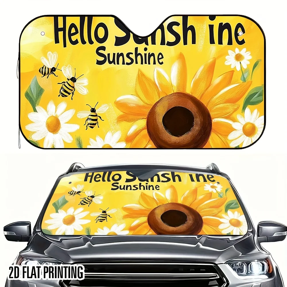 1pc 2D Flat Sun-Themed Garden Print Car Sunshade – Fashionable And Collapsible, Maintains A Cool Temperature Inside Your Vehicle