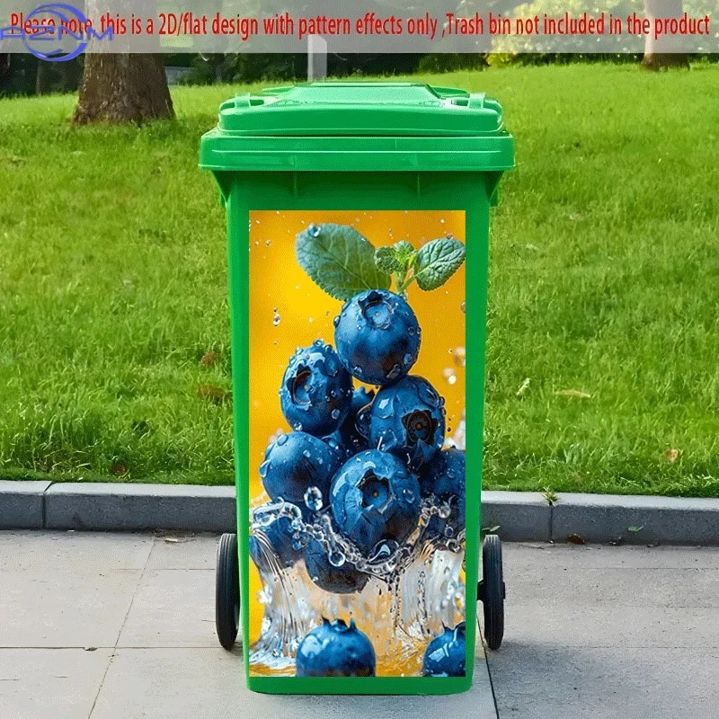 PC 2D Flat Self-Adhesive Trash Can Sticker, Blueberry Splash Feast Decorative Decal, Creative Trash Can Decoration, Suitable f