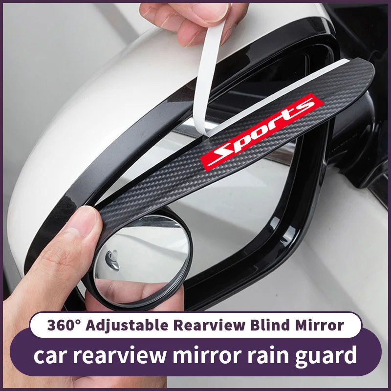 Car Rearview Mirror Rain Shield with Red Background, Sport Blind Spot Rain Mirror, Small Round Mirror Rain Guard, 360-Degree Parking Assist Rearview Mirror Protection Accessories