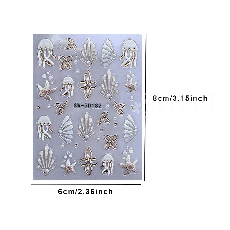 1PC Summer Sea Starfish 5D Embossed Nail Art Sticker Engraved Beach Ocean Animals Decals Nail Supplies DIY Manicure Decoration